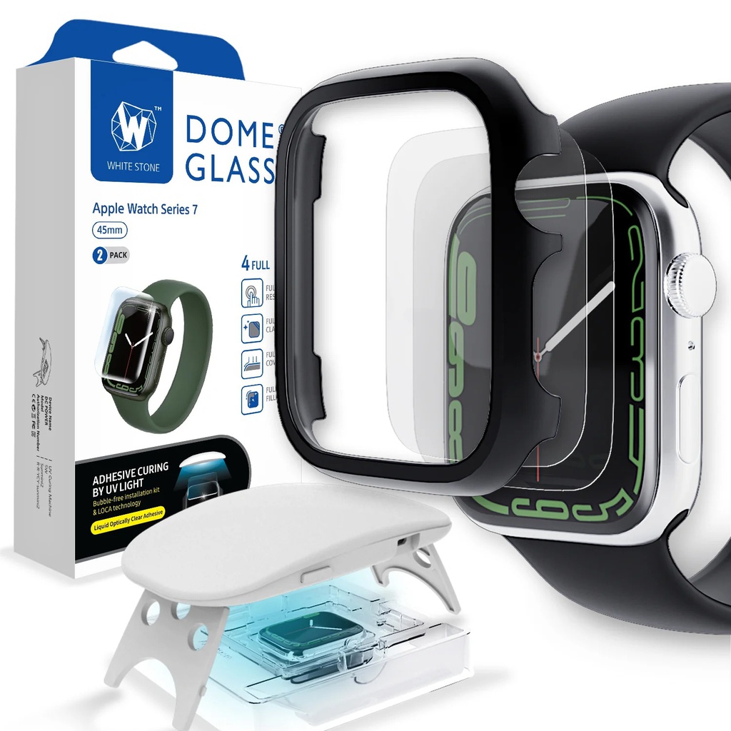 Korean Whitestone UV Dome Glass for Apple Watch 7 Series Screen Protector with UV Light 45mm [2 Pack Glass]