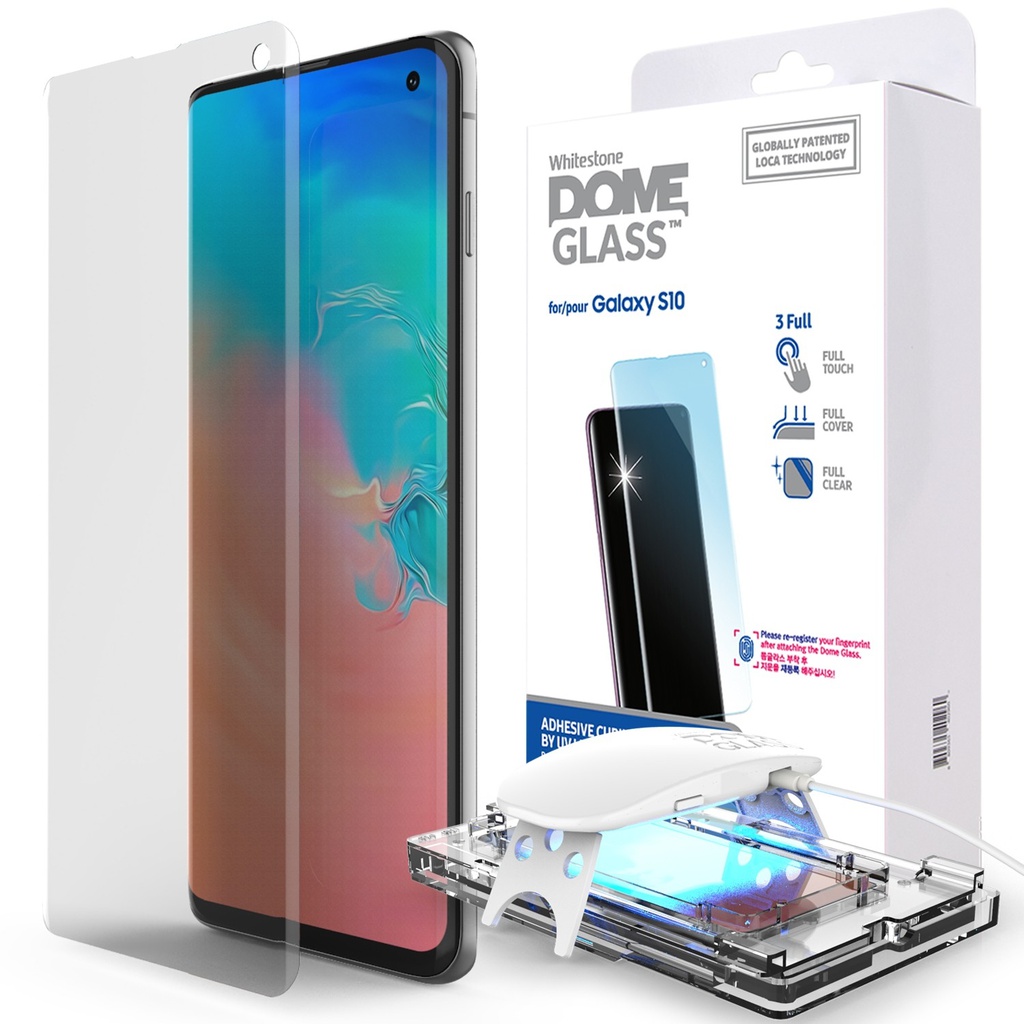 Korean Whitestone UV Dome Glass for Samsung S10 (6.1 inch) Screen Protector - Ultrasonic Fingerprint with UV Light [1 Pack Glass]