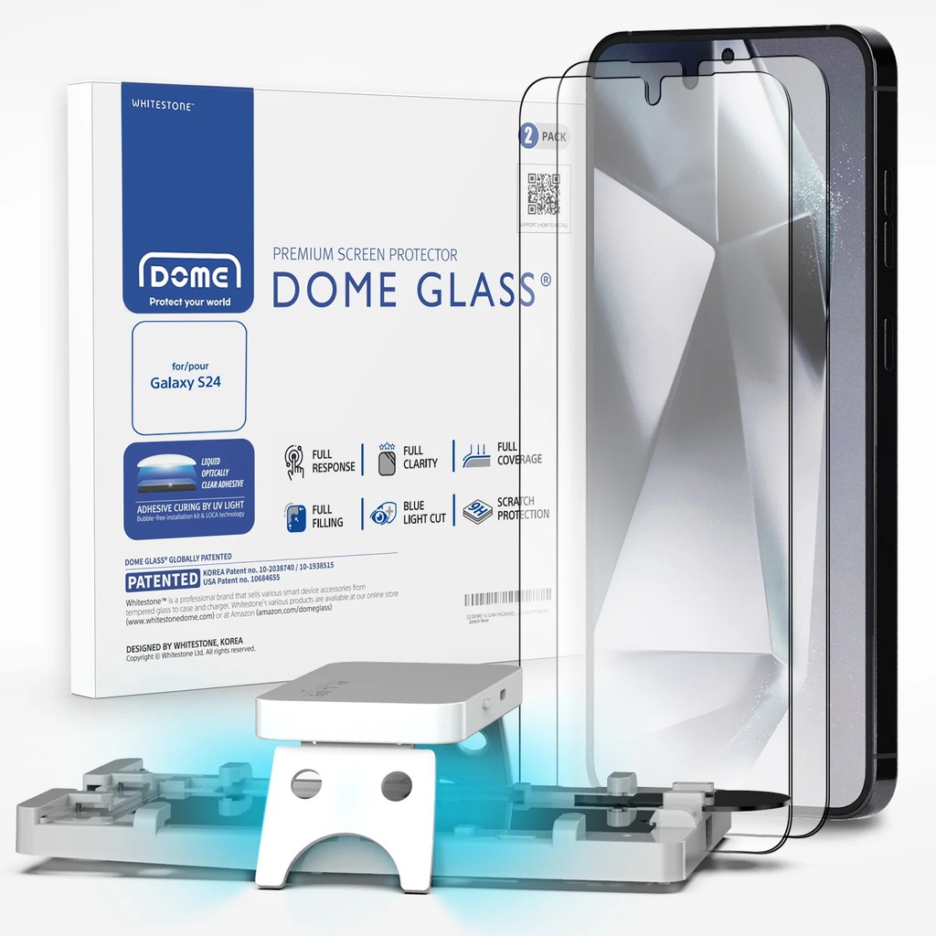 Korean Whitestone UV Dome Glass for Samsung Galaxy S24 (6.2 inch) Screen Protector with UV Light [2 Pack Glass]